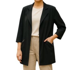 SOHO Apparel NWT Collarless Open Blazer Black 3/4 Tab Sleeves Lightweight 1X